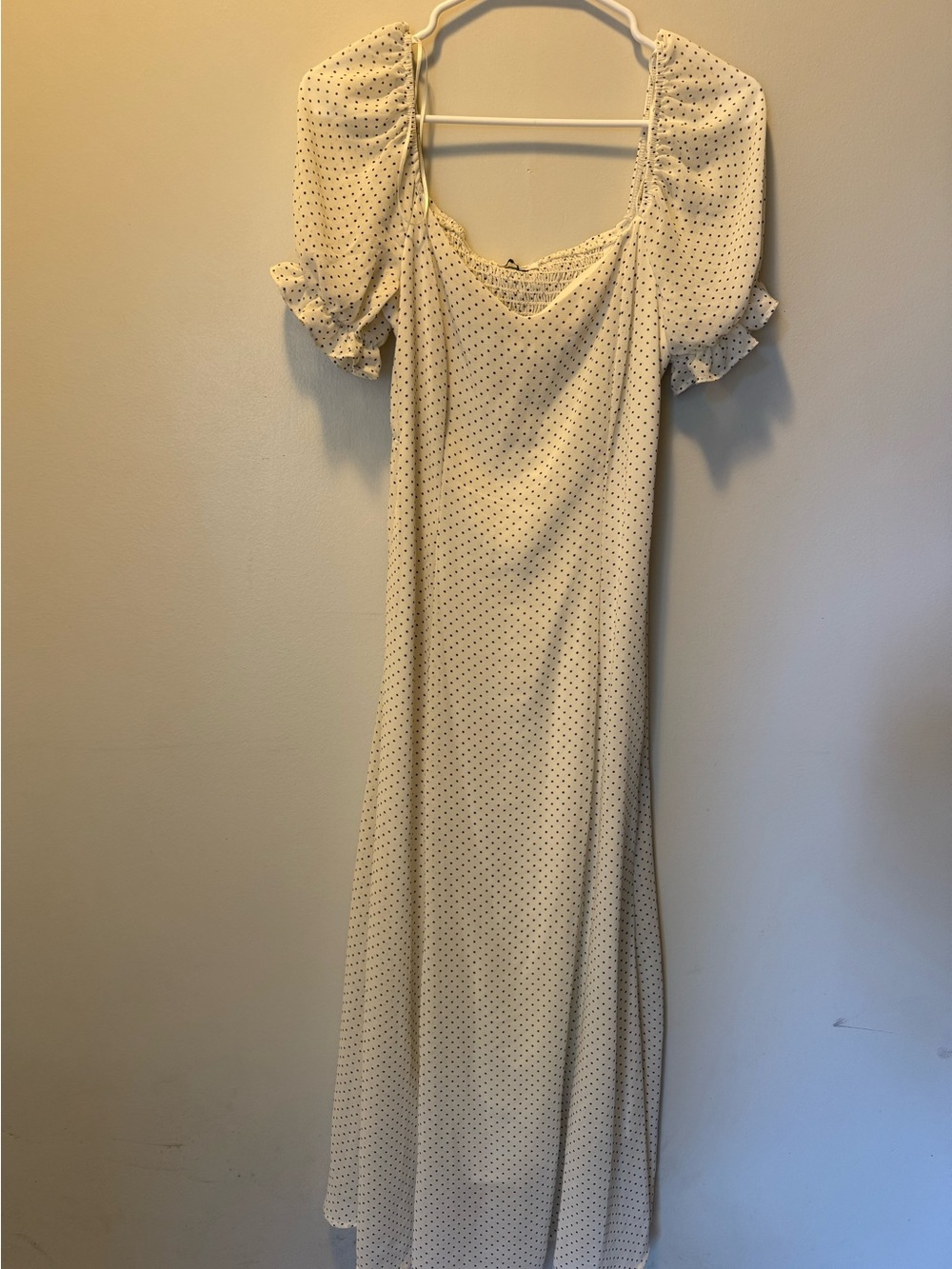 Puff-Sleeve Cream Polka Dot Maxi Dress